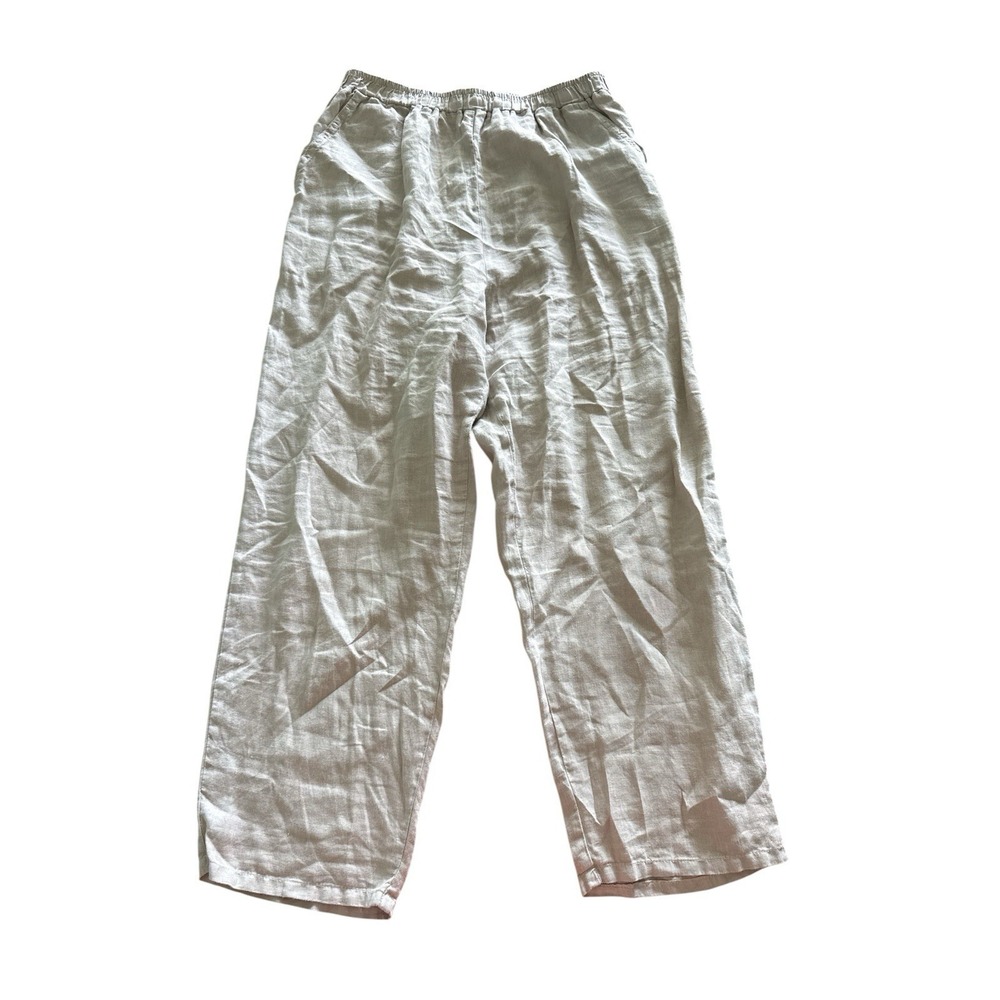 Match Point Linen Pants Medium Beige Wide Leg Pull On Lagenlook Beach Boho